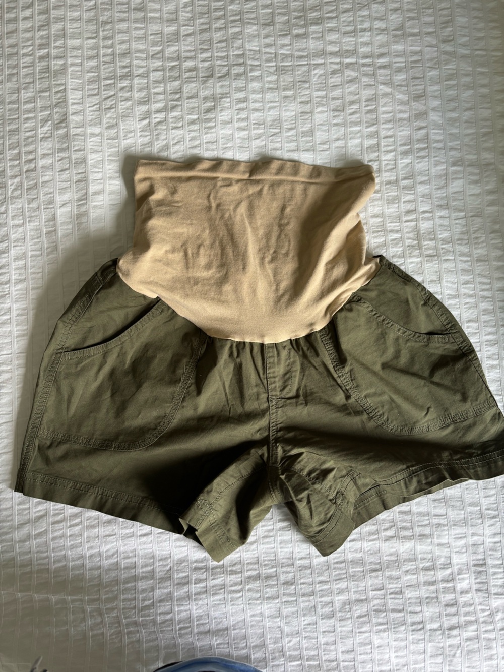 Motherhood Maternity Olive Green Shorts with Beige Belly Panel